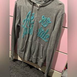 Aeropostale gray zip up hoodie with blue sparkly logo